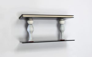 Timeless small sculptural wall-shelve made of "vintage" vases combined with "high-end" plexiglass components. Shelves: Plexiglas